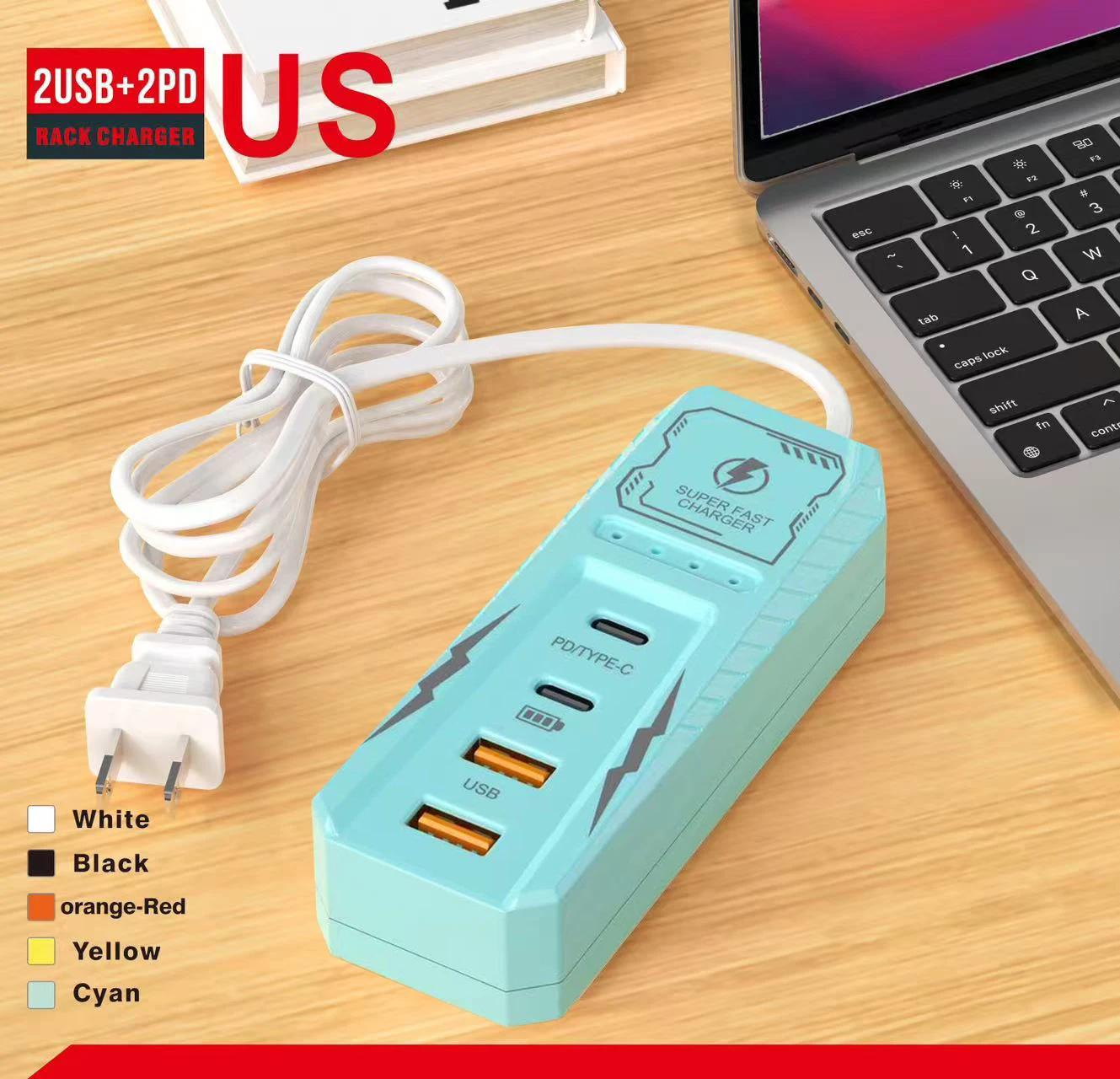 

4 Ports USB Charger Socket Type C Fast Charging Phone Power Strip For iPhone 15 16 Xiaomi Samsung EU/US/UK Plug Wall Charger US жёлтый