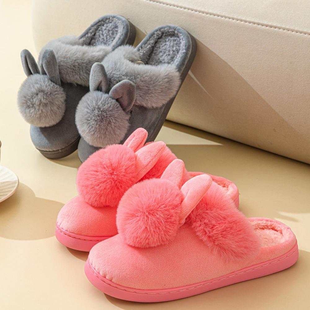 Women'S Winter Plush Rabbit Ear Indoor Cotton Mop Thick Soft Sole Slides Men Women Indoor Floor Flat Home Non-Slip Shoes