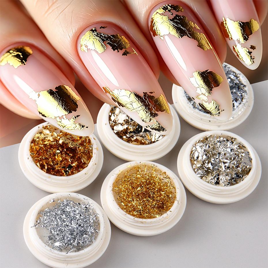 Xiaomi 6pcs Golden Silvery Metallic Nail Foil Flakes Mirror Flakes Foil Paper Glitter Nail Art Sequins Decorations Manicure Accessories