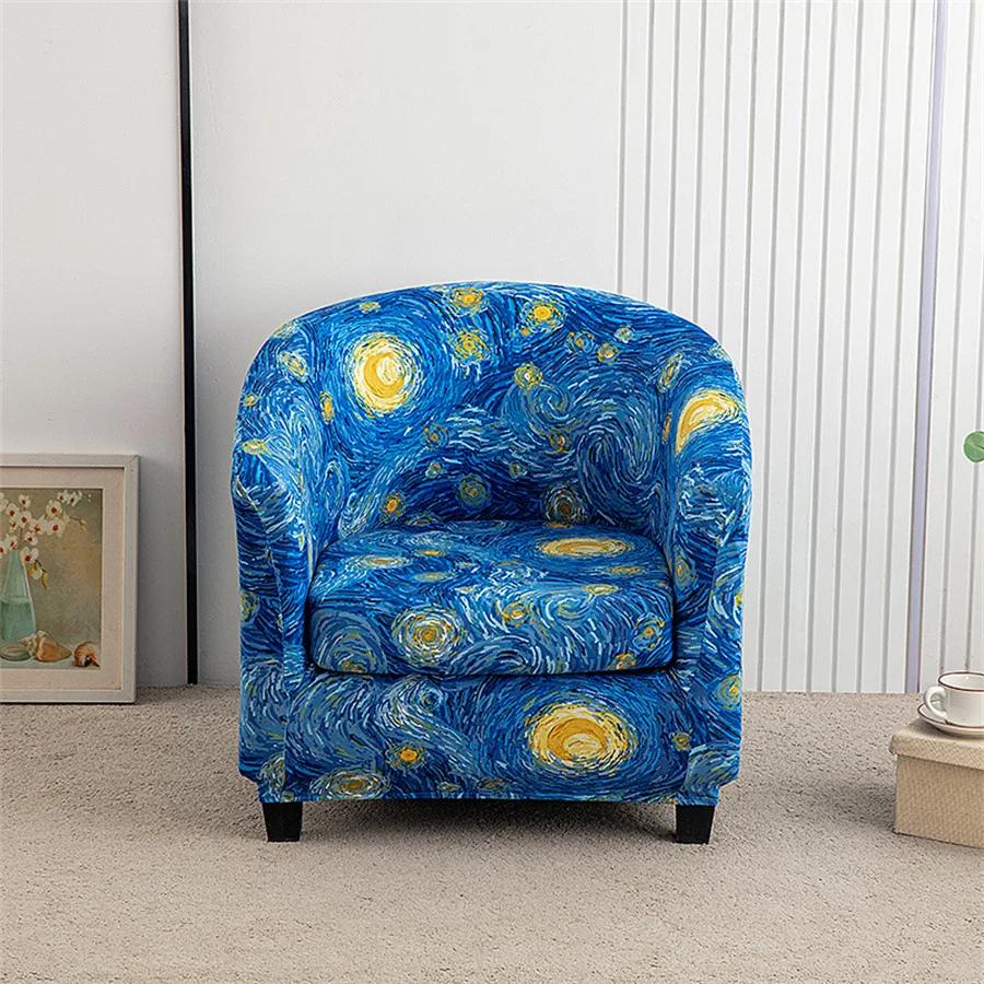 Spandex Tub Chair Cover Flower Print Club Armchair Slipcover Elastic Washable Seat Case Protector for Living Room Home Decor