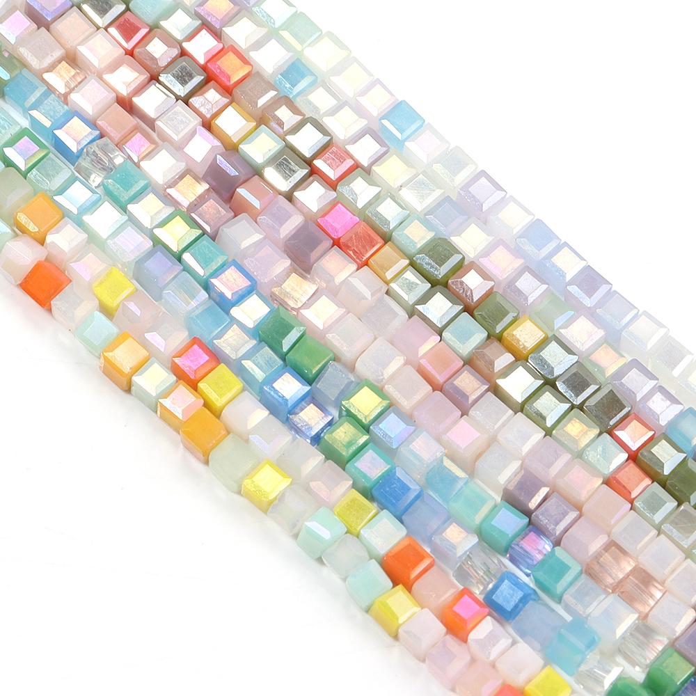 2.5mm Square Faceted Crystal Beads Multicolor Cube Glass Loose Beads For Jewelry Making DIY Crafts Necklace Bracelet Accessories