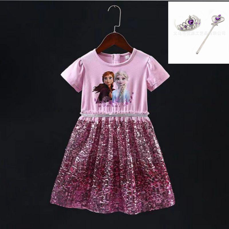 

Дитяча літня сукня з коротким рукавом та паєтками принцеси Ельзи 110cm