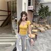 V-neck Short-sleeved T-shirt Women's Summer Slim Fit Inside Design Sense Spice Girl Simple and Thin Short Versatile Top Tide