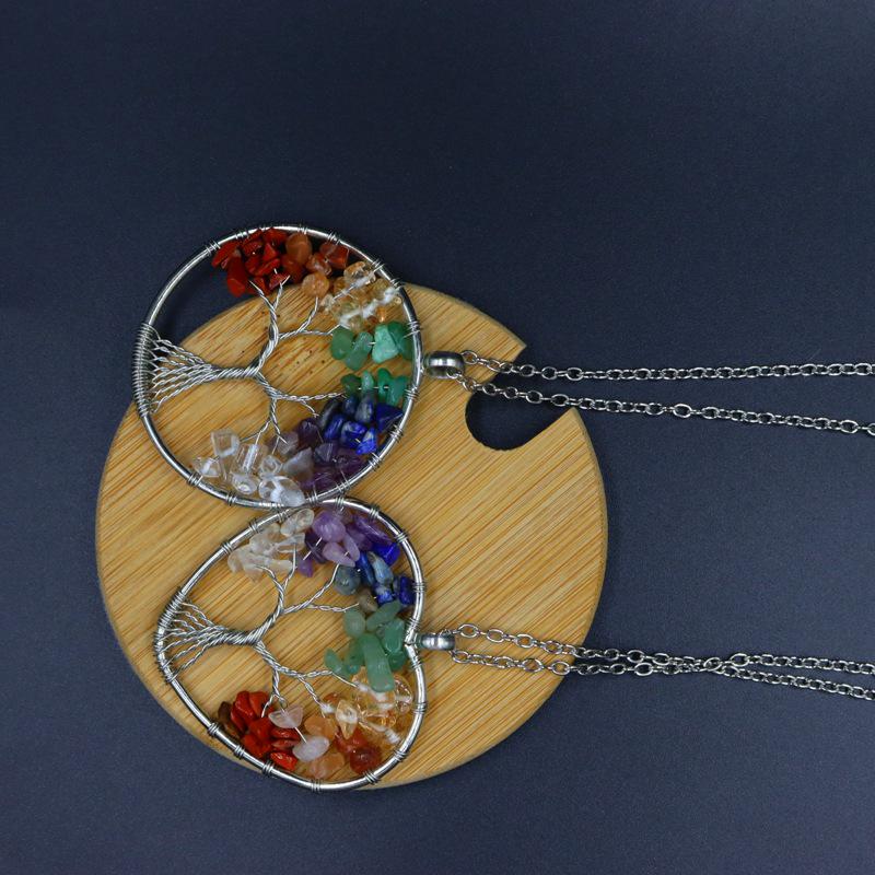 Handmade 7-Color Crystal Money Tree Pendant Necklace with Natural Stone