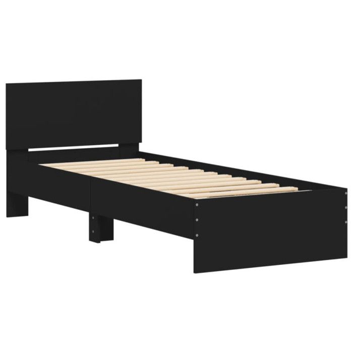 VidaXL Bed Frame with Headboard Black 90x200 Cm Engineered Wood 838625
