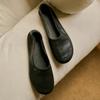 Cowhide Version~ Simple Niche Soft Leather Soft Sole Comfortable Round Head Shallow Mouth Single Shoes Women's Spring Versatile Flat Shoes