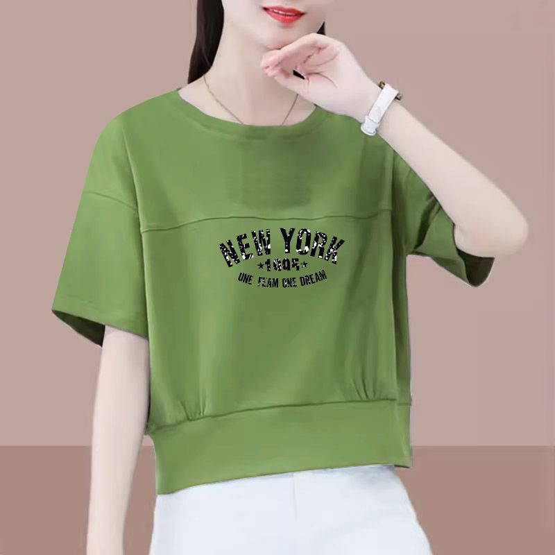 

Women s Petite Cotton Short-Sleeve Letter Print Tee - Popular, Loose, Slimming Summer Essential. 4XL [145-160 jin] зелёный