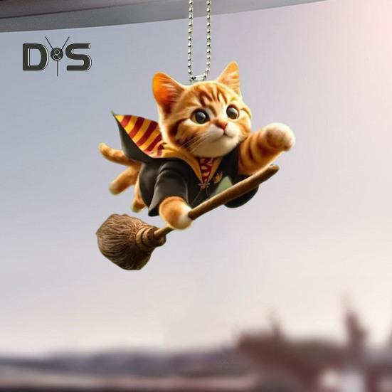 Cat Shaped Pendant Car Rearview Mirror Ornament with Lanyard Easy To Hang Realistic Looking Acrylic Christmas Hanging Decoration