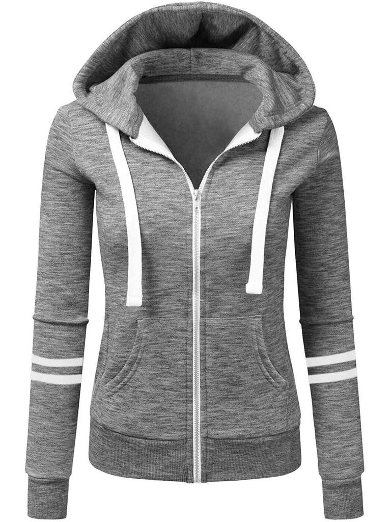 Damen-Strickjacke aus Baumwollfleece mit Kapuze und Reißverschluss für Herbst und Winter