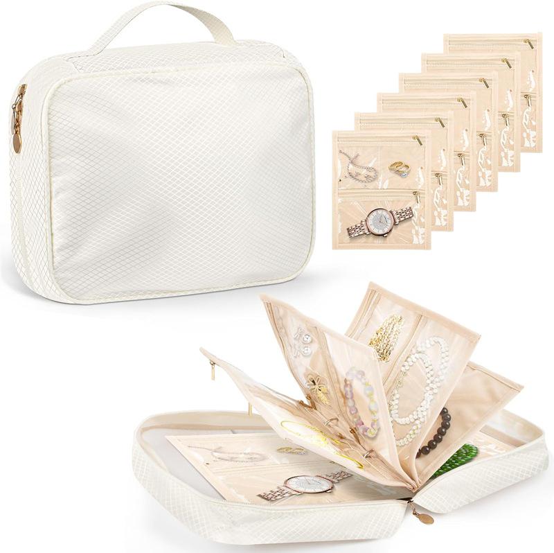 Transparenter Samt Schmuck Reiseorganisator: Aufbewahrungstasche für Ohrringe, Ringe, Halsketten, Armbänder 20*25*8 cm white