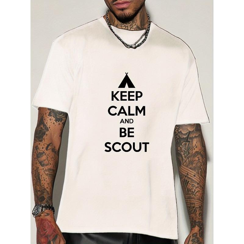 

Мужская повседневная футболка с круглым вырезом, европейский размер, с принтом Сохраняй спокойствие и будь скаутом , 100% хлопковое трикотажное полотно, легкая эластичность, обычная посадка 2XL белый