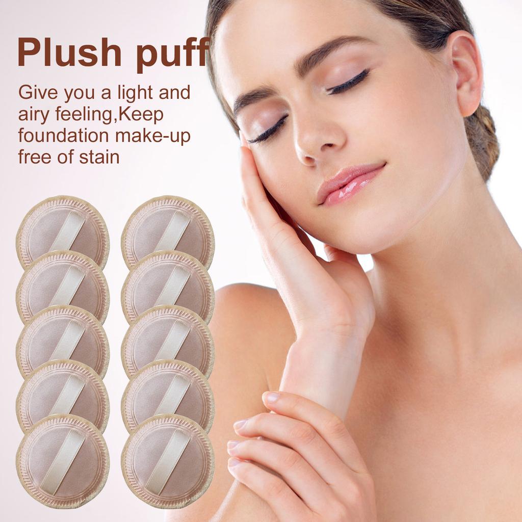 10pcs Powder Puff Cotton Cosmetic Face Makeup Powder Puffs Pads With Ribbon For Loose And Foundation 2.36 Inch