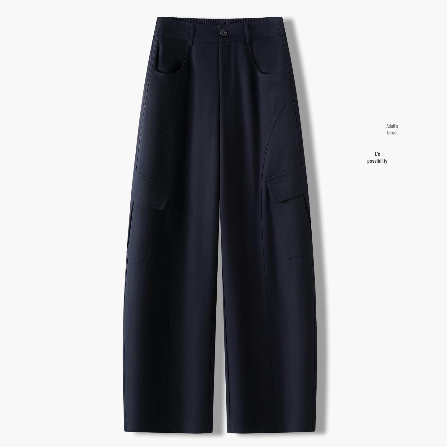 

Women s High-Waisted Curved Leg Workwear Pants - Spring 2026: Loose Slim-Fit, Straight Long Casual Trousers 27 темно-синий