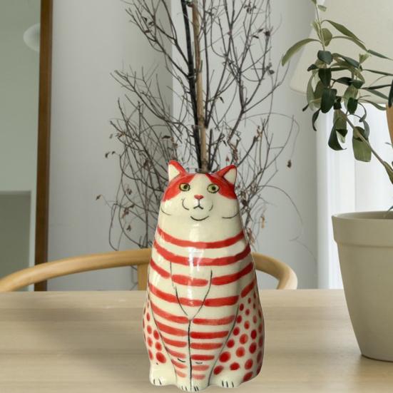 Tečkovaná kočičí váza s květinami Dekorace na pracovní plochu Pryskyřice Kreslený koťátko Květinové rostliny Váza Vnitřní Držák na skutečné sušené květiny Květinová aranžmá Nádoba