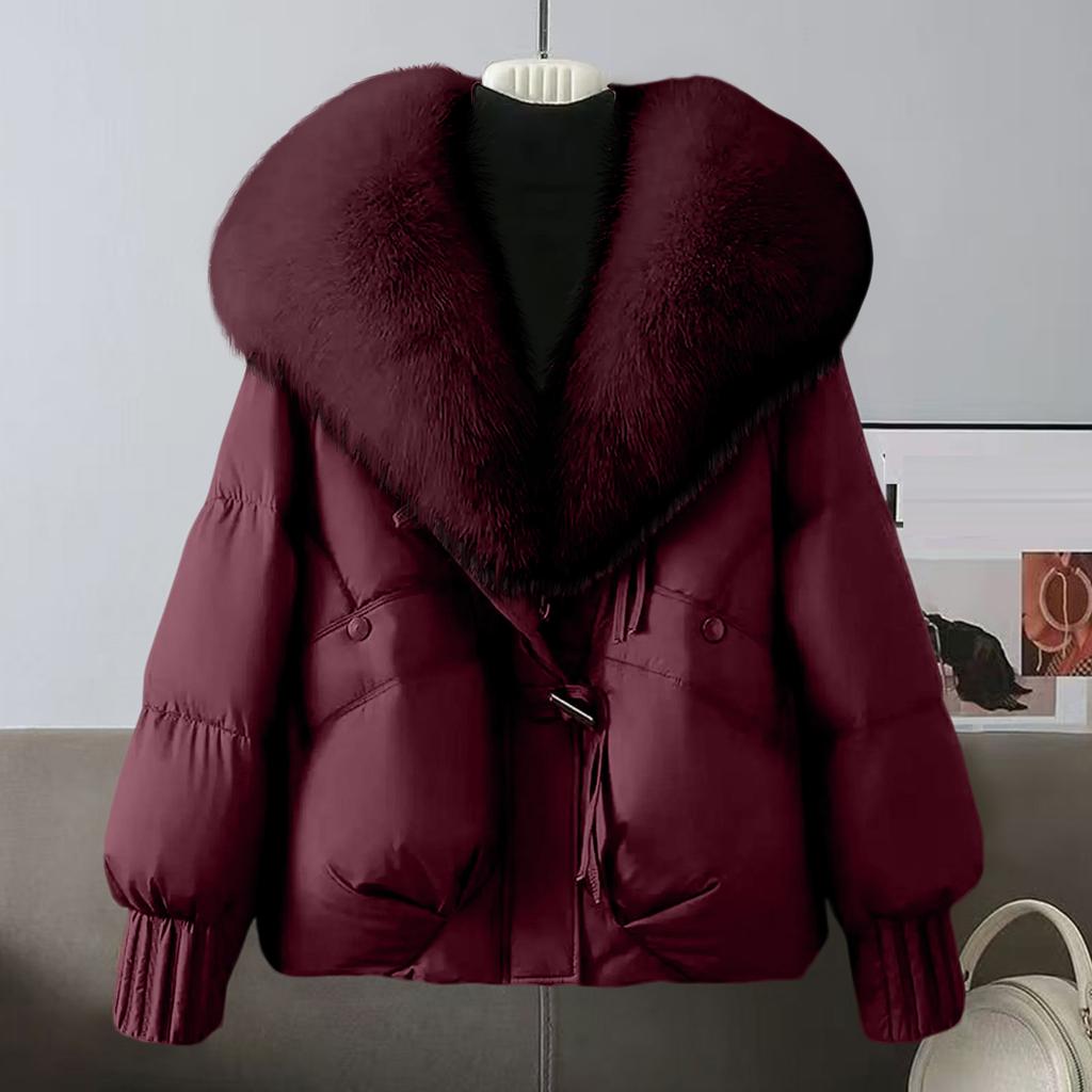 Women's Solid Color Fashionable Thick Warm Temperament Cotton Jacket With Large  Collar Cotton Coat Jacket