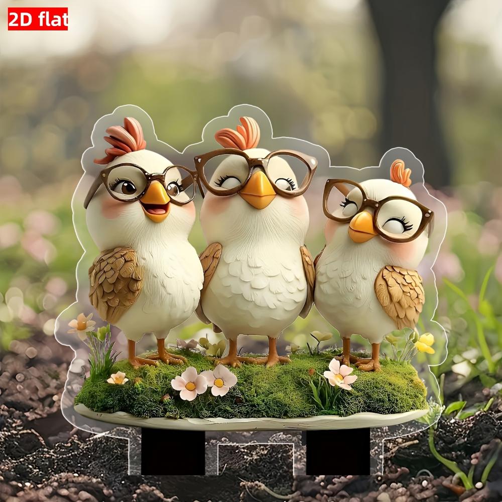 2D Acrylic Happy Chick Garden Stake with Base, Waterproof Indoor & Outdoor Decor for Planters & Lawns, Easter & Year-Round Fairy Theme Ornament