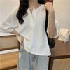 Women's V-neck Pullover Short Sleeve Summer New Casual Knitting Loose Top Solid Color T-shirt