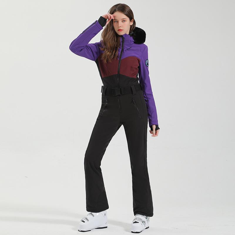 Women's Slim-Fit Windproof Double-Board Ski Suit: Thickened, Warm, Waterproof, and One-Piece Design for Outdoor Sports.