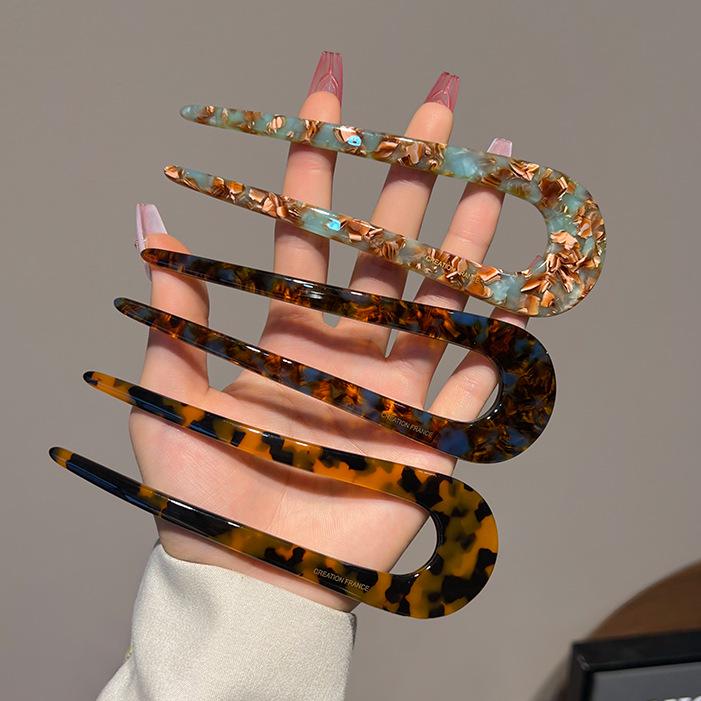 Elegantní 14cm acetátová U-sponka do vlasů pro dámské drdolové účesy - špičková denní pokrývka hlavy