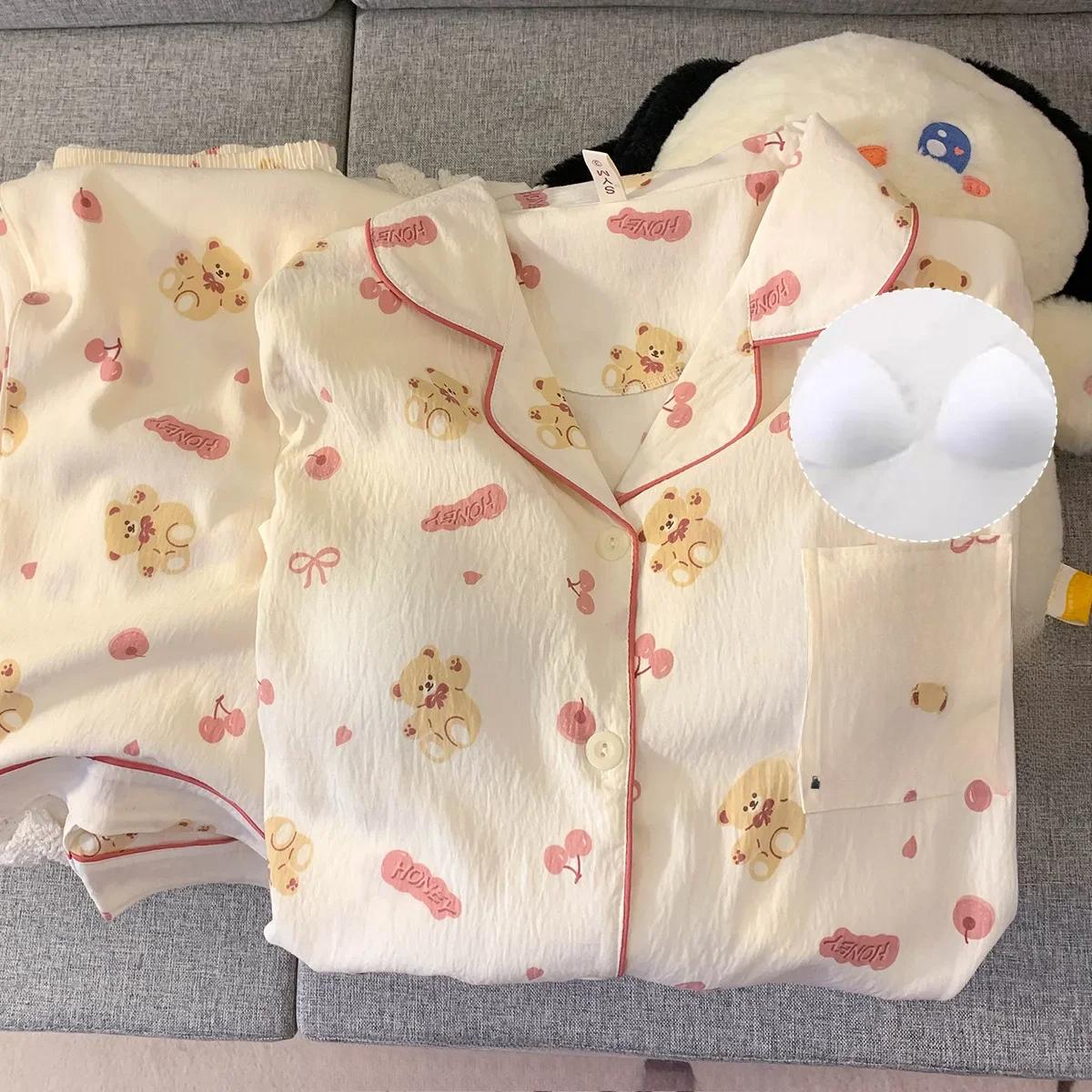 

Милая мультяшная пижама для женщин, мягкий хлопковый пижамный комплект с длинным рукавом, кардиган, брюки, комплект из 2 предметов, домашний костюм, наряды 4XL