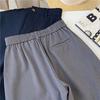 Women's 2024 Autumn Khaki Wide-Leg Suit Pants - Navy Blue, Loose, Straight, Nine-Point Length