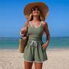 Costume da bagno intero da donna Estate Tuta da bagno con pantaloncini a gilet Colore solido classico Scollo profondo da donna Costumi da bagno Spiaggia