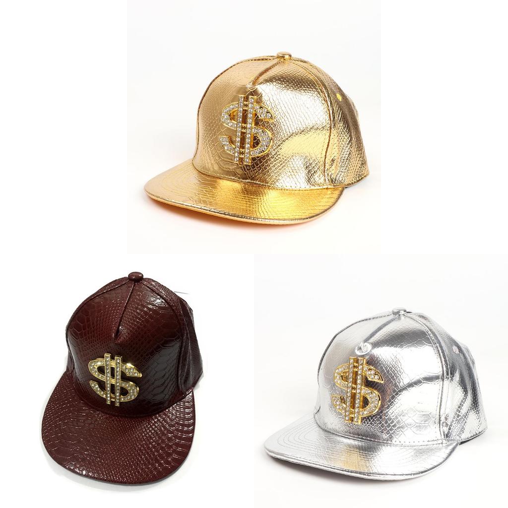 Hip Hop Pu Leather Baseball Cap With Diamond Embellishments For Streetwear Fashion