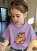 Capybara Funny Cartoon Juice-Drinking Sunglasses-Printed Short-Sleeved T-Shirt Boys And Girls, Casual Fashionable Children's Top