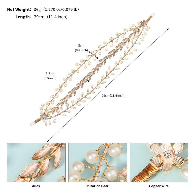 Vintage Sen Handmade Leaf Hair Band High-end Bridal Three-layer Alloy Pearl Wreath Headband Women