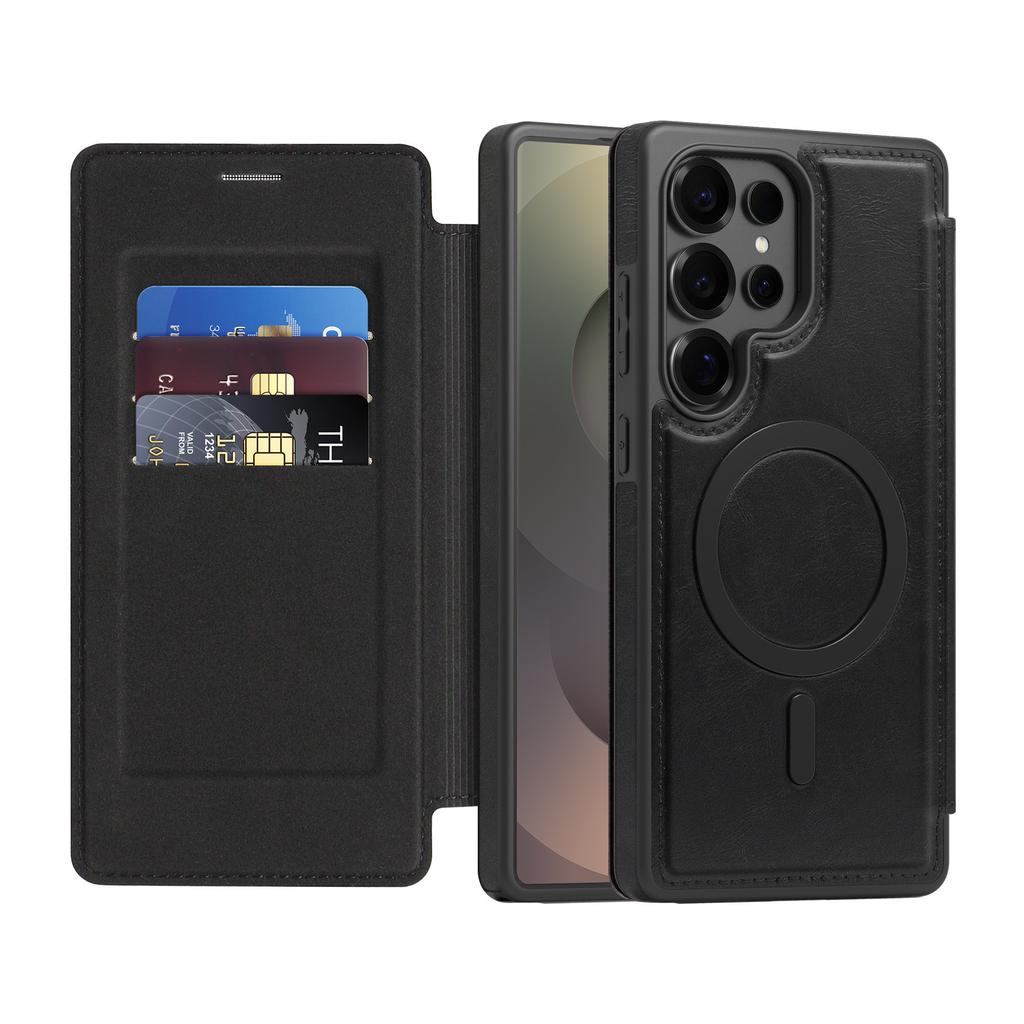 case for S26 S25 S24 S23 S22 plus ultra Magnetic flip leather case insert the card Wireless Charging Anti-Fingerprint plain