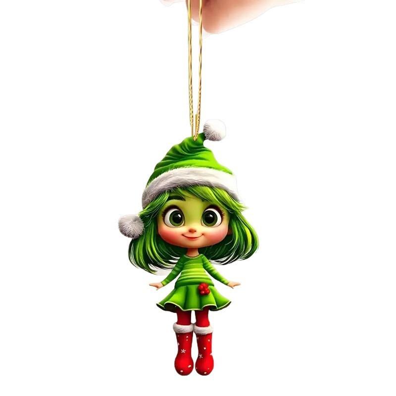 Decor Car Girl Acrylic Keychain With Christmas Hat For Auto Interior Enhancement
