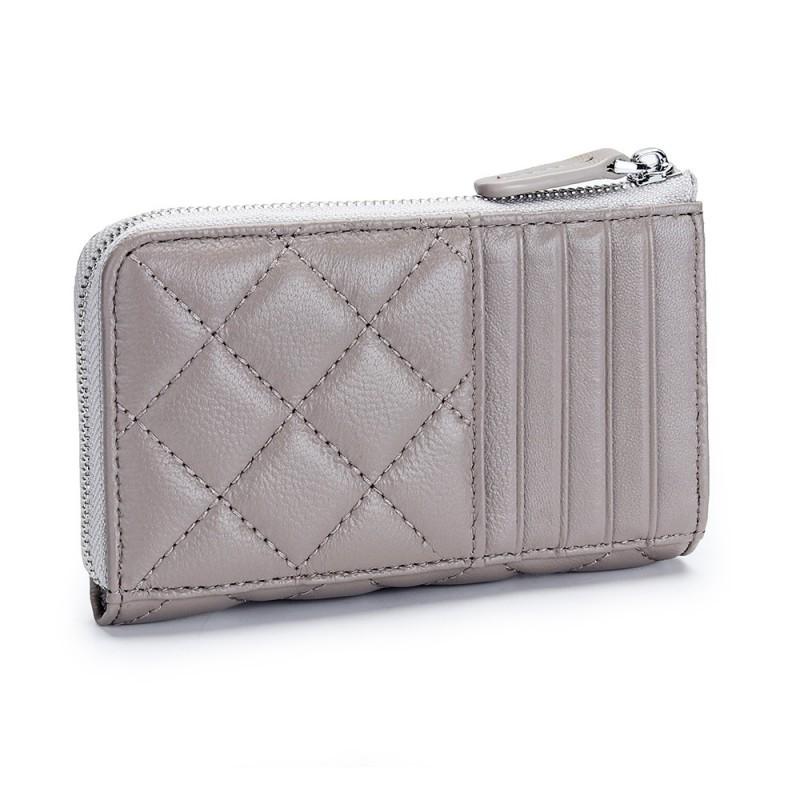 Genuine Leather Women's Change Purse Fashionable Style Rhomboid Plaid Short Wallet Multi-card Card Bag
