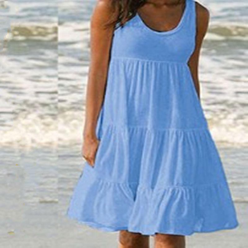 Stylish Women's Holiday Summer Solid Sleeveless Party Beach Loose Short Dress Sundress For Effortless Elegance