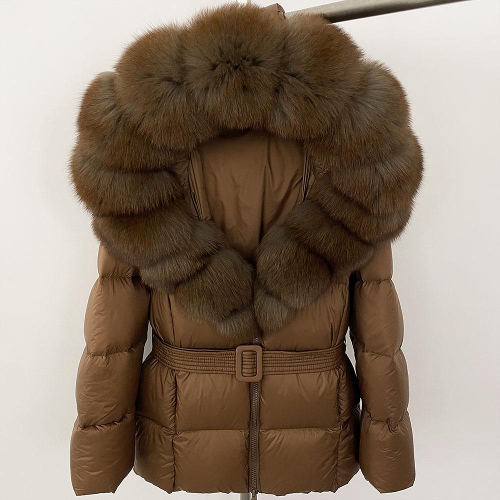 OFTBUY 2024 Jachetă albă din puf de rață, groasă, caldă, 90%, jachetă de iarnă pentru femei, cu guler de blană de raton naturală, cu glugă, casual