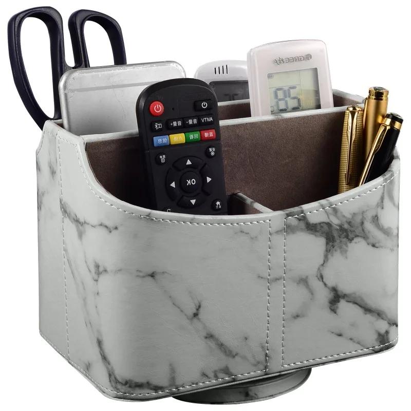 Supporto per Telefono e TV con Telecomando in Pelle a 360 Gradi Scatola Portaoggetti da Scrivania Porta Pennelli per Cosmetici Organizer per Trucco