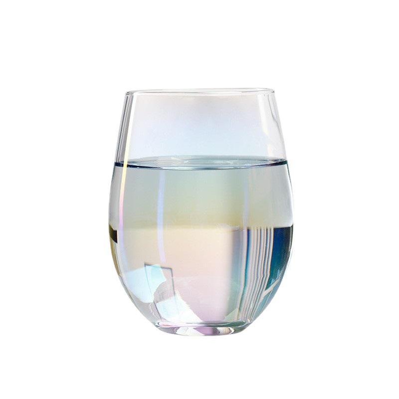Gold-Plated Iridescent Egg-Shaped Glass Cup for Water or Juice