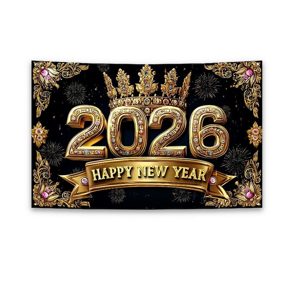 Black Gold Party Backdrop Glitter Pink Event Decoration 2026 New Year Banner Family Portrait