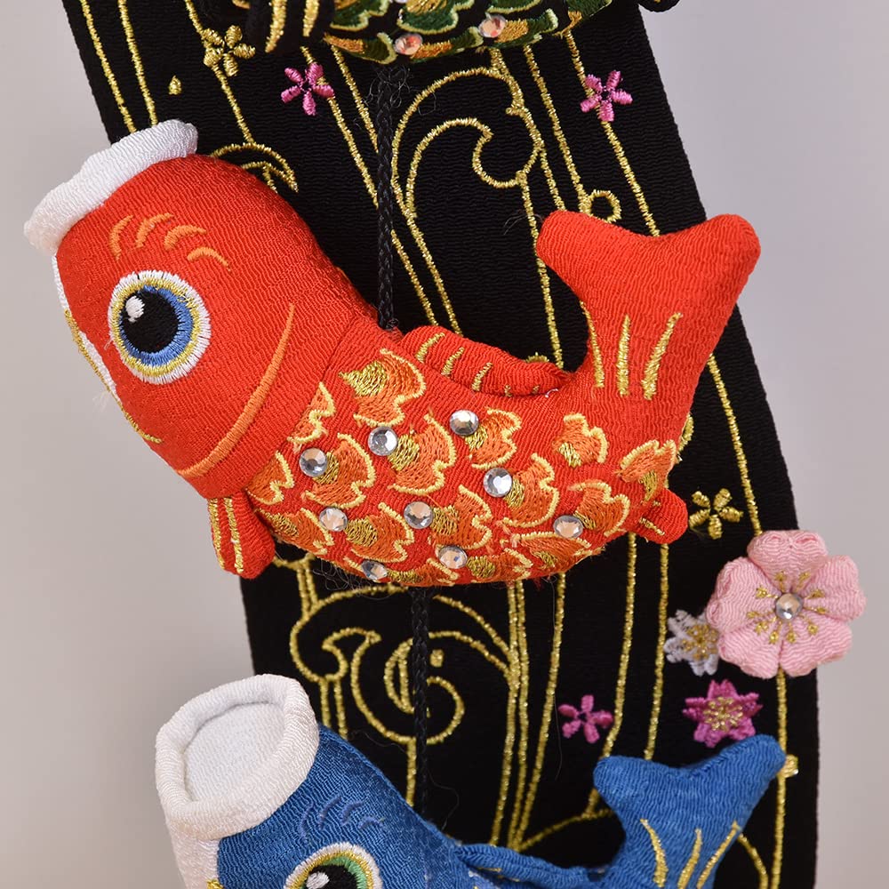 Stylish Black Chirimen Carp Streamer for Indoor or Tabletop Also Suitable As a May Doll or Also Jinya Miniature Carp Compact, Use. Dragon. Available
