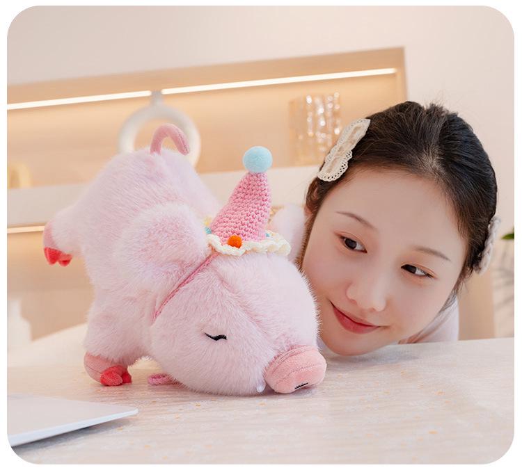 Adorable Wild Boar Plush Toy – Super Soft Pig Stuffed Animal with Birthday Hat, Perfect Gift or Wedding Toss Doll