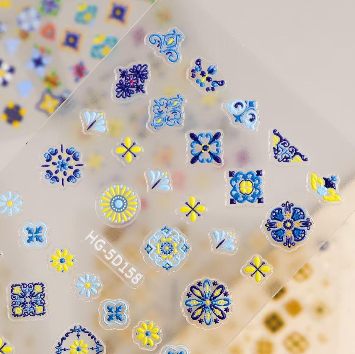 

5D Bohemian Ethnic Style Nail Art Stickers: 3D Embossed, Color Printed Patterns
