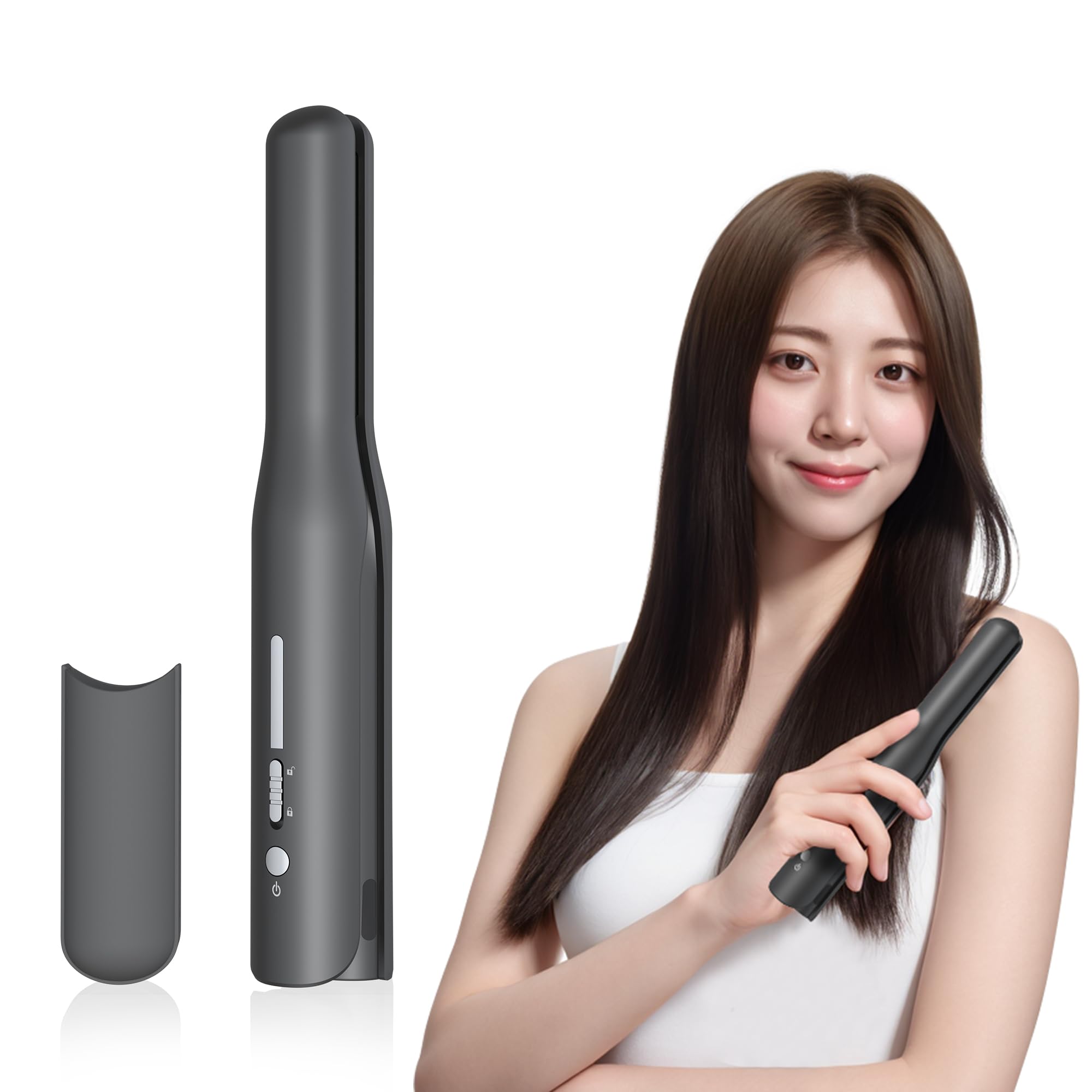 Kiboer Cordless 2-Way Hair Iron - Curl/Straighten, Damage-Free, High-Concentration Negative Ion Technology, Mini, Compact, Lightweight, 18mm Plates fo