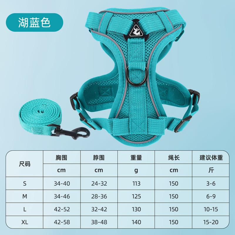 2Pcs Breathable Reflective Dog Harness & Leash Set, Vest-Style Pet Chest Strap for Cats Small Dogs B010