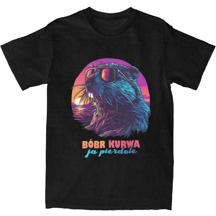 

Couple T-shirt Synthewave Polish Beaver Meme Bobr Bober Kurwa T-shirt Novelty Summer T-shirt Street Fashion Design Top XXXXXL чорний