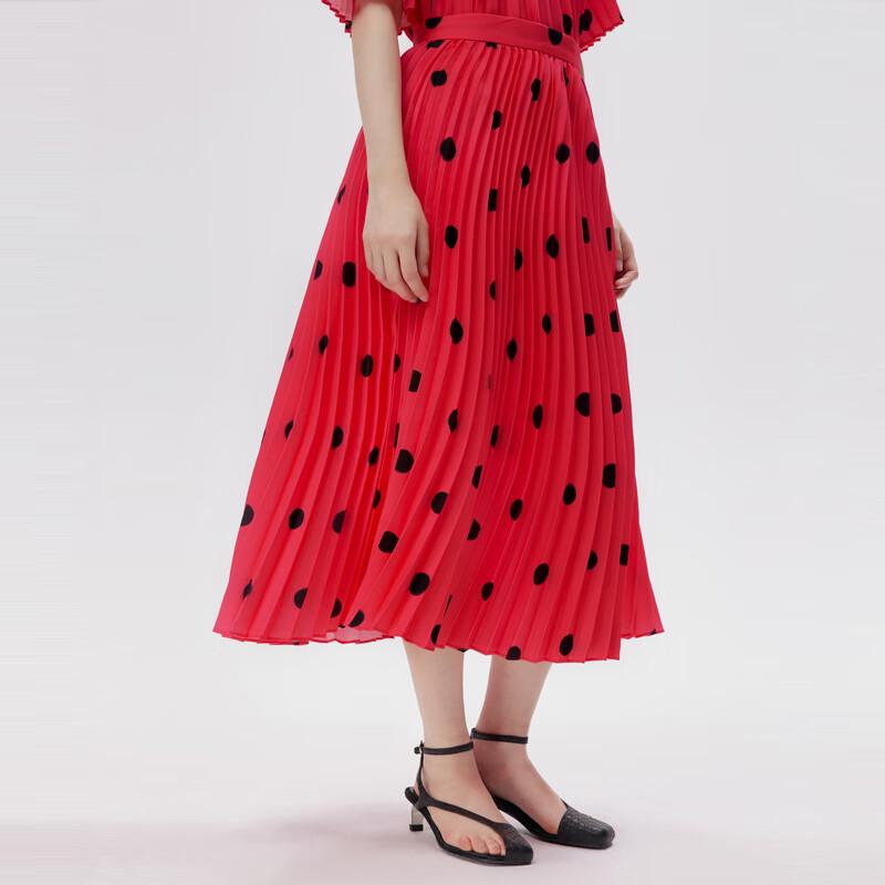 JNBY Polka Dot Pleated A-Line Midi Skirt XS