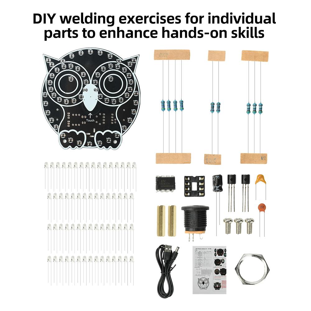 DIY LED Owl Touch Light Kit for Beginners with Adjustable Brightness Night Light and 4 Display Modes Fun Electronics Project