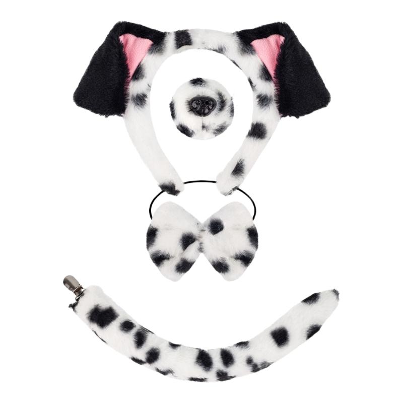 Dog Tail with Dog Ear Headband Nose Tail Skirt Bowtie Halloween Dog Costume for Children Teen Adult Cosplay