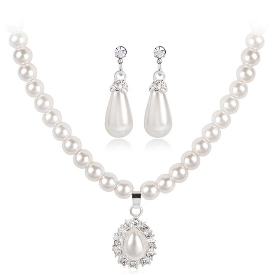 Royal Style Princess Imitation Pearl Teardrop Pendant Elegant Necklace Earrings