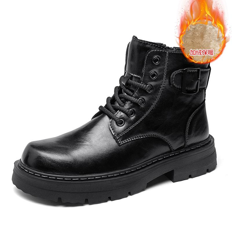 

New autumn and winter casual Martin boots British retro platform leather boots men s pocket high-top tooling boots 45