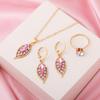 European and American  Sparkling Zircon Leaf Pendant Necklace Earrings, Rings, Women's Personalized Jewelry Set