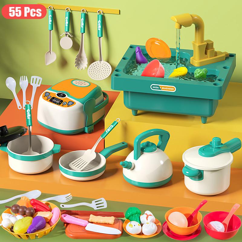 Children Kitchen Dish Washing Pretend Play Set Electric Circulation Toy Simulated Dishwasher